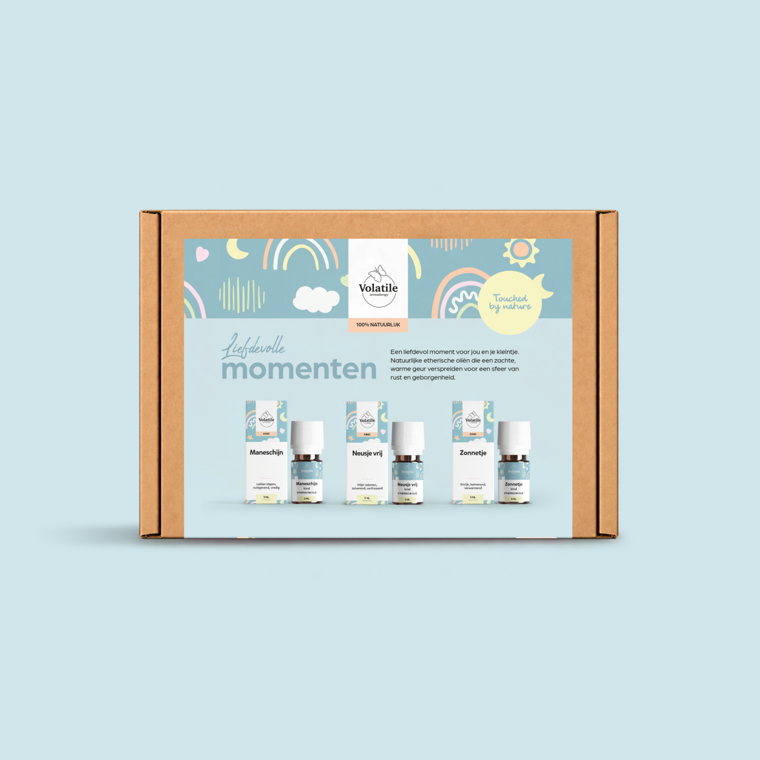 Volatile Themabox Baby met Maneschijn, Neusje vrij en Zonnetje, drie flesjes van 5 ml.